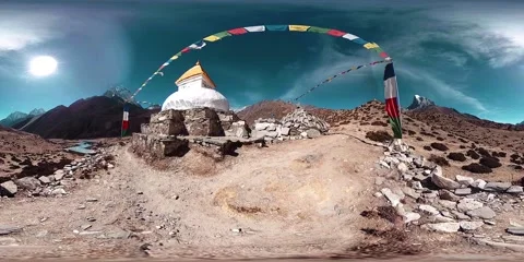 4K VR of Dingboche and Pheriche village in Nepal, basic point of everest base Video stock 198912384