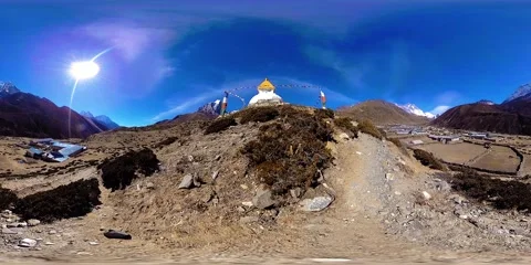 4K VR of Dingboche and Pheriche village in Nepal, basic point of everest base Video stock 202005521