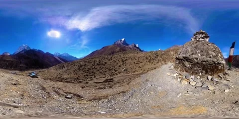 4K VR of Dingboche and Pheriche village in Nepal, basic point of everest base Video stock 202006841