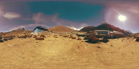 4K VR of Dingboche and Pheriche village in Nepal, basic point of everest base Video stock 223826118