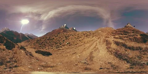 4K VR of Dingboche and Pheriche village in Nepal, basic point of everest base Stock Footage 253175497