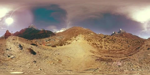 4K VR of Dingboche and Pheriche village in Nepal, basic point of everest base Stock Footage 294437623