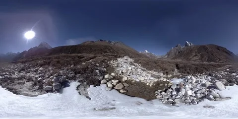 4K VR of Dingboche and Pheriche village in Nepal, basic point of everest base Stock Footage 310719766