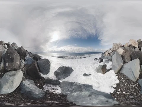 4K VR Panoramic Video Sea and Rocks 360 Stock Footage