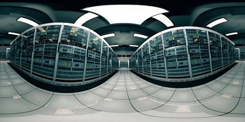 4K VR360 Server Room Blackout then Electricity Comes Back Looping 3D Animatio Stock Footage 79592924