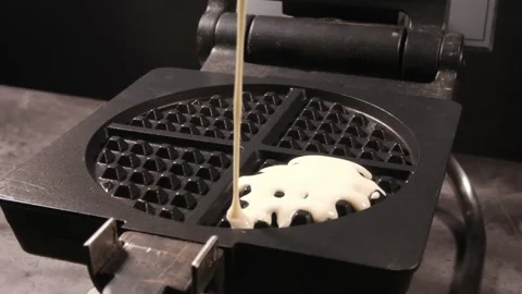4K Waffle Batter Pouring Side Angle Stock Footage 332507612