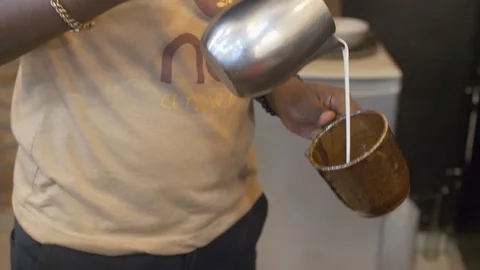 4k waiter making cappuccino inside the counter. Stock Footage 111335455