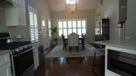 4K Walk in view of beautiful kitchen and dining room Vidéo 145883882