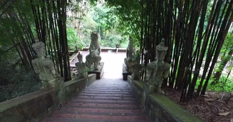 4k - walking down stairs of unique mountain temple 2 Stock Footage 68866769