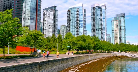 4K Walking Path along Coal Harbour Waterfront, Vancouver Canada Stock Footage 60963205
