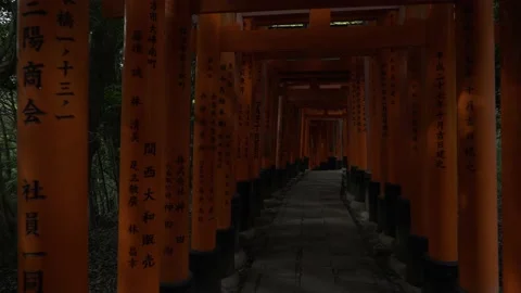 4K Walking through Torii Gates at Fushimi Inari Shrine — Orange Poles in Kyoto J 스톡 동영상 150822372