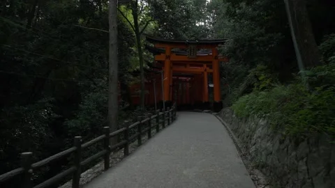 4K Walking through Torii Gates at Fushimi Inari Shrine in Forest — Orange Poles  스톡 동영상 150824317