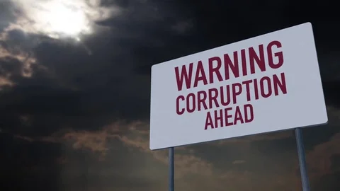 4K Warning Corruption Ahead Warning Sign under Clouds Timelapse Stock Footage