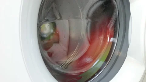 4K Washing Machine Turning Close Up Stock Footage 134932228