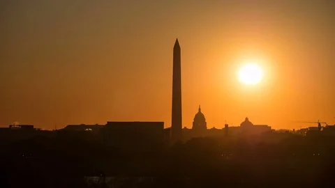 4K Washington DC Monuments Sunrise Timelapse Stock Footage