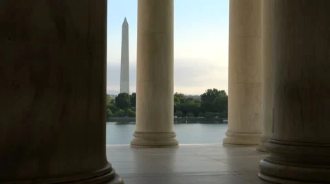 4k Washington Monument through Columns Stock Footage 68191433