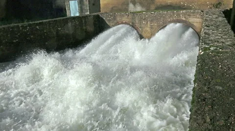 4k waste water drainage pipe re-routing the water flow and polluting the envi Stock Footage 45349224