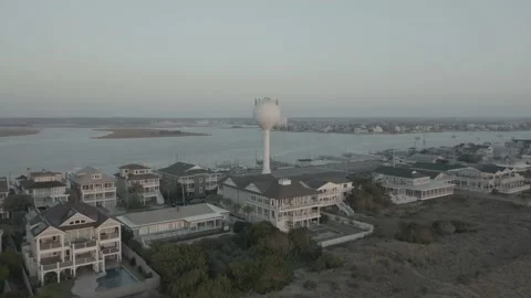 4K Water Tower Drone Orbit at Wrightsville Beach in Wilmington, North Carolina Stock Footage 225852199