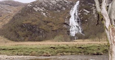 4K Waterfall at Glen Coe Scottish Mountains in Scotland. Natural. Stock Footage 93079900