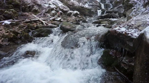 4k, Waterfall in mountain locality in winter Stock Footage 46628957