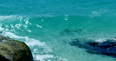 4k Wave with 35mm overlay effect at Bay of Fires blue water Stock Footage 46675479