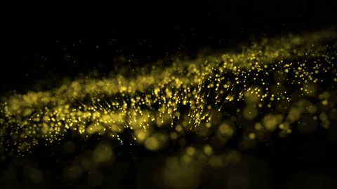 4K. wave motion abstract of particles gold dust with stars on black background Stock Footage 132090826