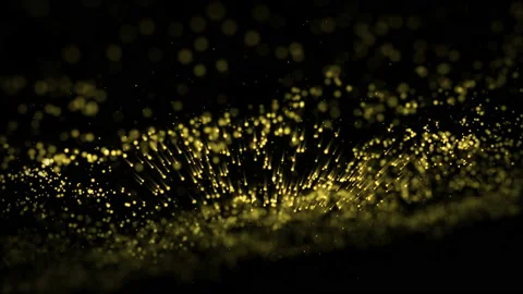 4K. wave motion abstract of particles gold dust with stars on black background. Stock Footage 132588113