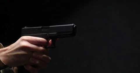 4K - Weapon gun shots. Close-up scene with sound Stock Footage 237144251