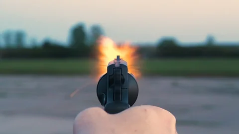 4K - Weapon shooting. First person shooting. Close-up Stock Footage 130146843
