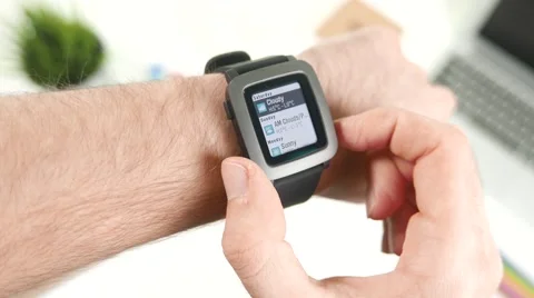 4K Weather Forecast On Smart Watch Screen.mp4 Stock Footage 57675355