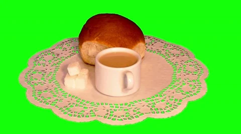4k white coffee, big bun and sugar on paper napkin Stock Footage 51331206