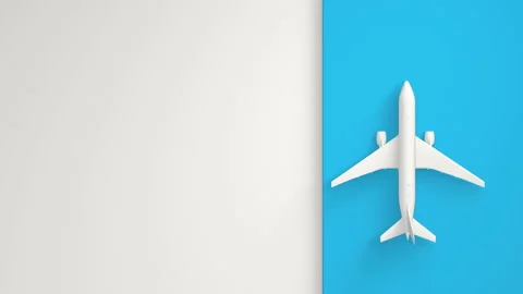 4K White plane on the blue runway. Top view and white background. Minimal idea c Stock Footage 151238258