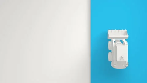 4K White tractor on blue background. Top view and white background. Minimal conc Stock Footage 151240103