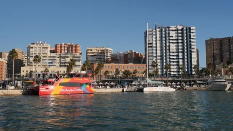 4k wide angle static shot of the busy touristic pier of the city marina. Stock Footage 123476624