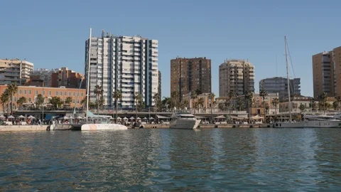 4k wide angle static shot of the busy touristic pier of the city marina. Stock Footage 123477036
