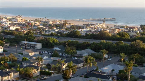 4K+ Wide Angle Sunset Timelapse of Pismo Beach Pier and Highway 101 Stock Footage 68382605