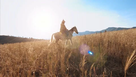 4k wide of an old African authentic herder/ horse man riding his white horse on 库存影片 199616231