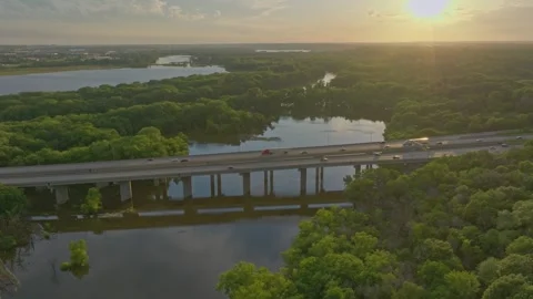 4K Wide Orbiting Drone Shot Of 169 Bridge Over Minnesota River Savage MN Stock Footage 278381005