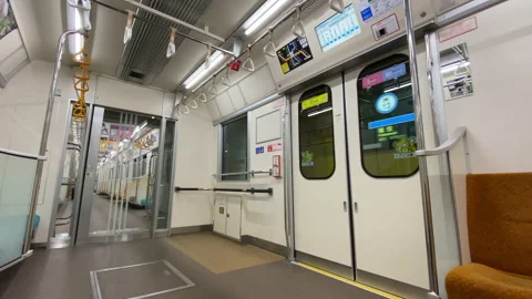 4K Wide Shot Empty Train Departing in Sapporo In June 2021 Pandemic Stock Footage 155328933