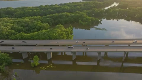 4K Wide Side Scrolling Drone Shot Of 169 Bridge Over Minnesota River Savage MN Stock Footage 278381006