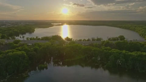 4K Wide Side Scrolling Drone Shot Of 169 Bridge Over Rice Lake Savage MN Stock Footage 278381033