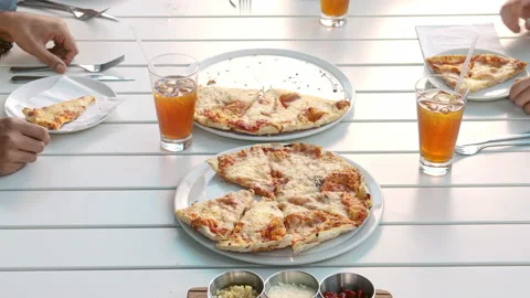 4k wide video of young multicultural group of young friends enjoying a meal, aer Stock Footage 201095267