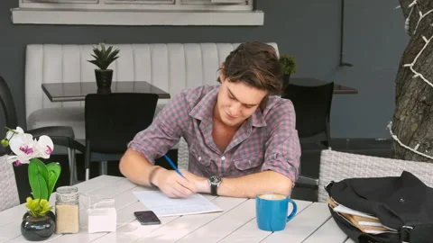 4k wide video of young student working writing notes and getting answers with br Stock Footage 201096768