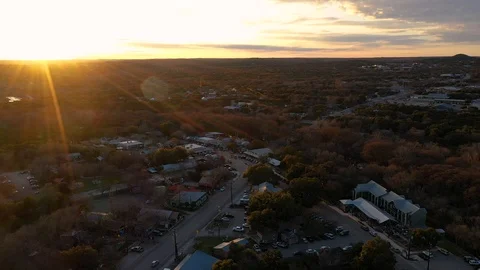 4K Wimberley Texas Fast Orbit Downtown at Sunrise Video stock 123312932