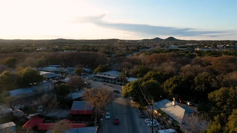 4K Wimberley Texas Forward Facing Drone Aerial at Sunset Stock Footage 123312402