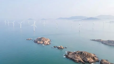 4K Wind Power Generation at Sea Aerial Stock Foot 库存影片 336551781