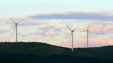 4k Wind turbine on sunset  Stock Footage 210290884