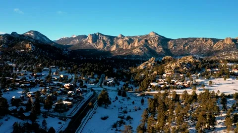 4K Winter Background Winter Landscape Colorado Mountains Estes Park Drone Stock Footage 146083419