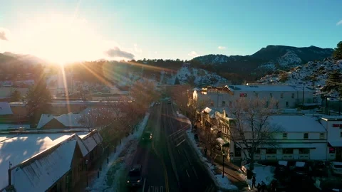 4K Winter Landscape Winter Scene Colorado Wintertime Sunset Aerial View Stock Footage 146083403
