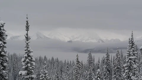 4K Winter: Low Valley Hanging Fog Over Scenic Lockoff Stock Footage 72934708